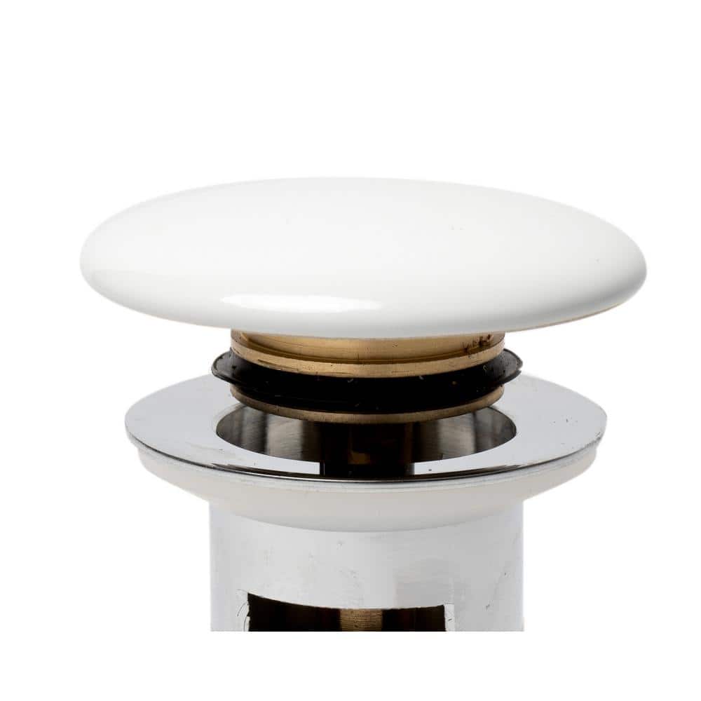 White Ceramic and Brass Mushroom Pop-Up Drain for Sinks