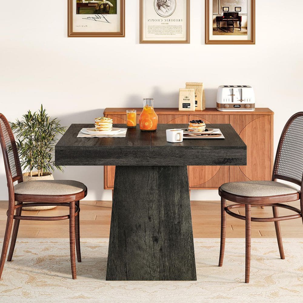 31.5 in. Farmhouse Gray Wood Pedestal Dining Table for 4, Square Dinner Table Small Kitchen Table for Dining Room