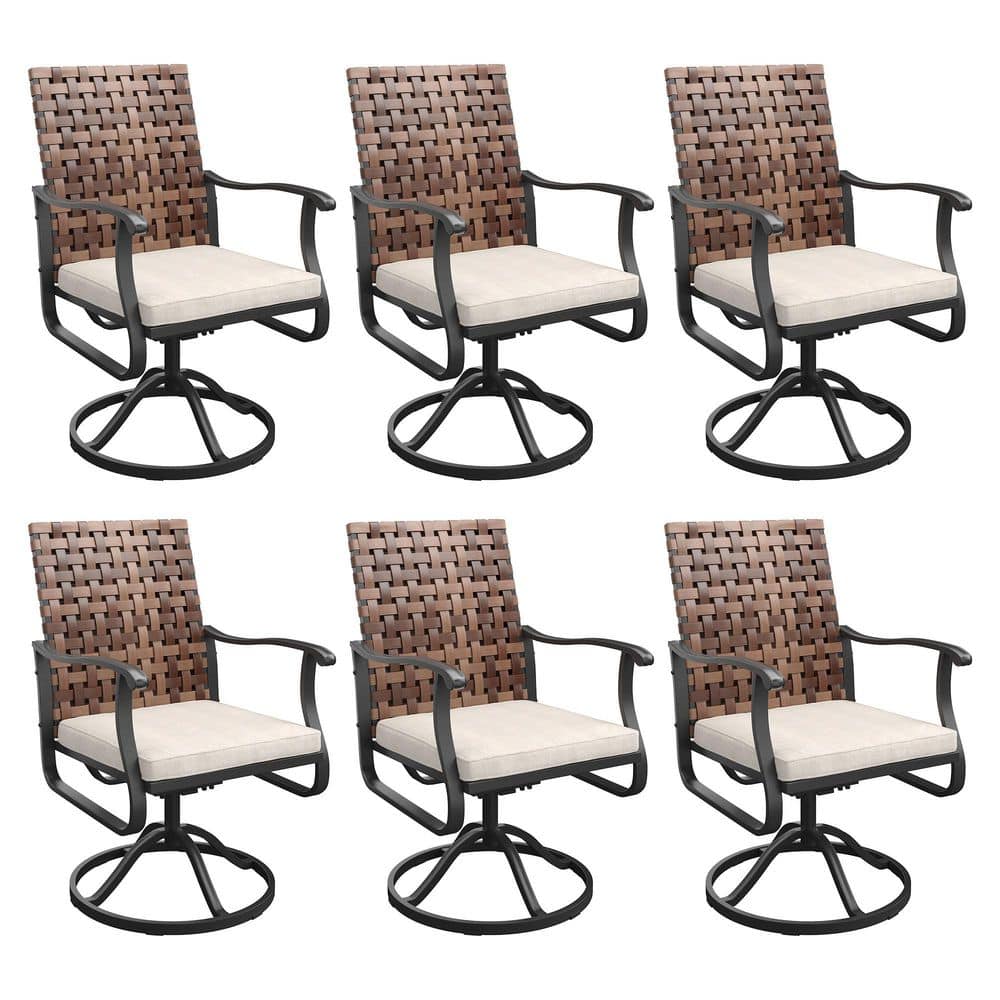 6-Piece Brown Wicker Swivel Outdoor Dining Chairs, Patio Rattan Chairs with Metal Frame and Soft Beige Cushions price history on PriceWatchPro
