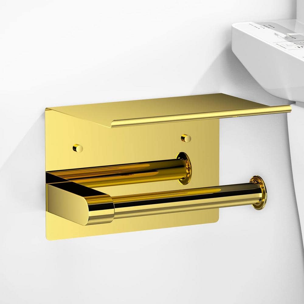 Adhesive or Screw Wall Mounted Stainless Steel Toilet Paper Holder with Upward Phone Shelf in Brushed Gold price history on PriceWatchPro
