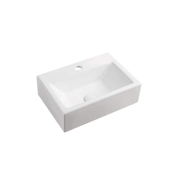 Elanti Wall-Mounted Rectangle Bathroom Sink in White