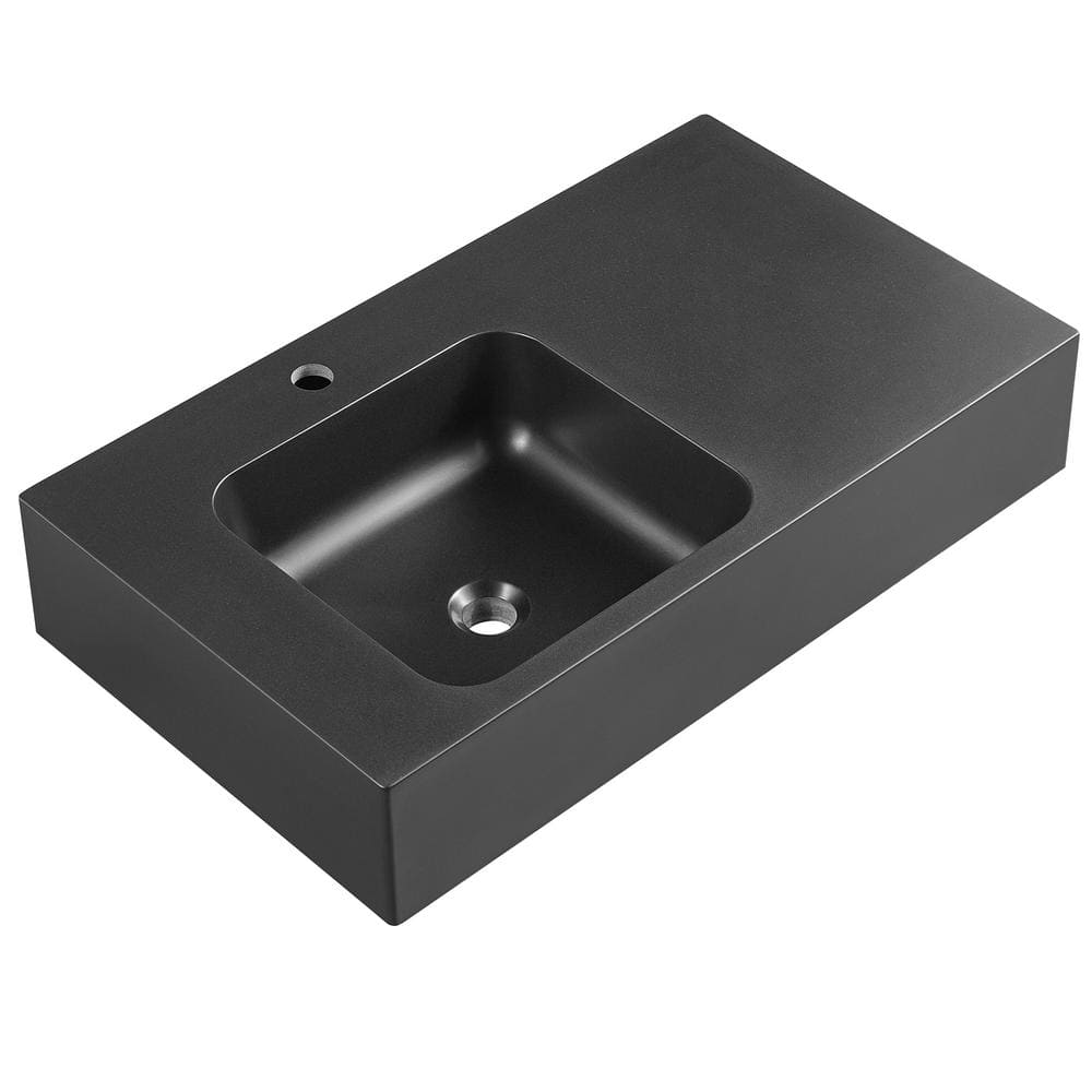 SERENE VALLEY 32 in. Wall-Mount Install or On Countertop Bathroom Sink in Matte Black with Single Faucet Hole