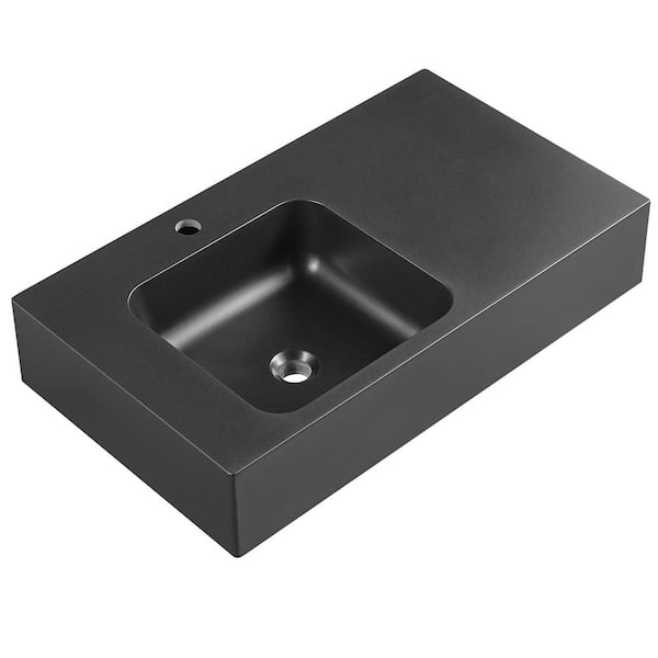 SERENE VALLEY 32 in. Wall-Mount Install or On Countertop Bathroom Sink in Matte Black with Single Faucet Hole