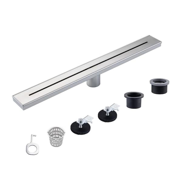 Flynama 24 in. Stainless Steel Long Rectangular Linear Grid Shower Drain in Brushed Nickel