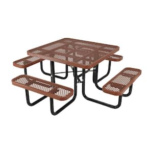Brown Picnic Table Exp Metal Square Top