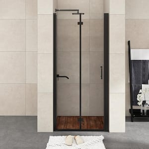 34 in. W x 72 in. H Bifold Semi-Frameless Shower Door in Black Finish with Clear Glass