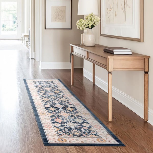 Crestwood Navy 2 ft. x 8 ft. Oriental Indoor Area Rug
