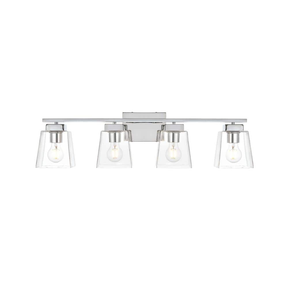 Simply Living 32 in. 4-Light Modern Chrome Vanity Light with Clear Bell Sha