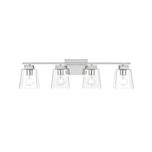 Simply Living 32 in. 4-Light Modern Chrome Vanity Light with Clear Bell Shade