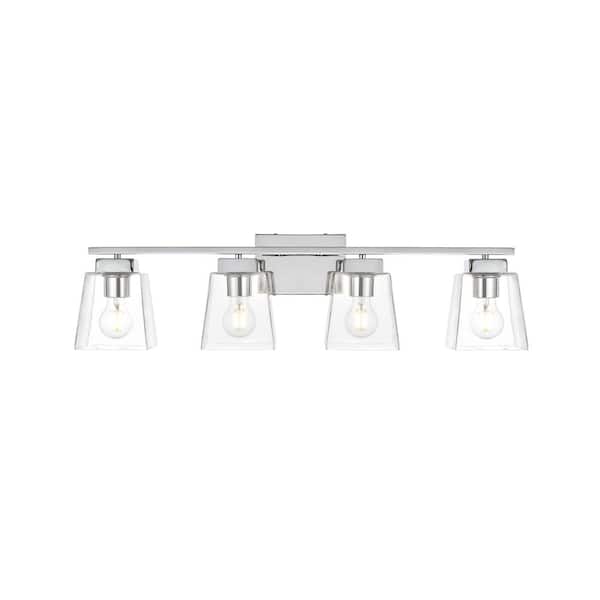 Unbranded Simply Living 32 in. 4-Light Modern Chrome Vanity Light with Clear Bell Shade
