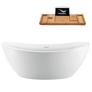 75 in. Acrylic Flatbottom Freestanding Bathtub in Glossy White with Matte Black Drain