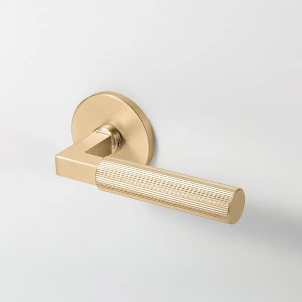 Mila Champagne Gold Modern Linear Double Dummy Interior Door Handle with Round Rosette and Concealed Screws
