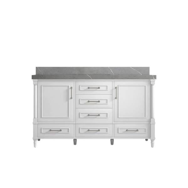 Willow Collections Hudson 60 in. W x 22 in. D x 36 in. H Single Sink Bath Vanity in White with 2 in Piatra Gray Quartz Top
