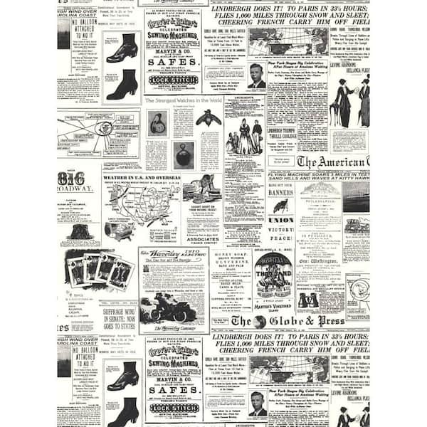 York Wallcoverings Headline News Wallpaper White/Black Paper Strippable Roll (Covers 56 sq. ft.)