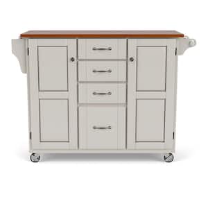 Create-a-Cart White Kitchen Cart with Oak Wood Top