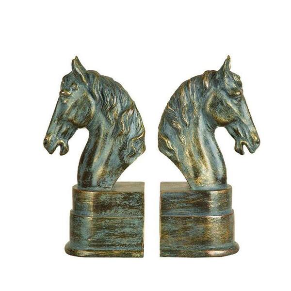 Unbranded 3 in. W x 9 in. H Horse Head Antique Gold Polystone Bookend (Set of 2)