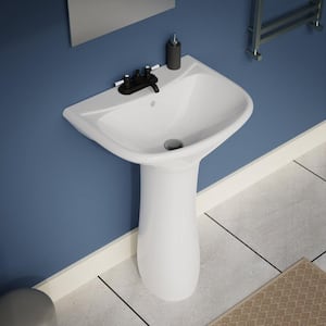 Ondin.e 16 in.. Small Pedestal Combo Bathroom Sin.k in. White with Overflow