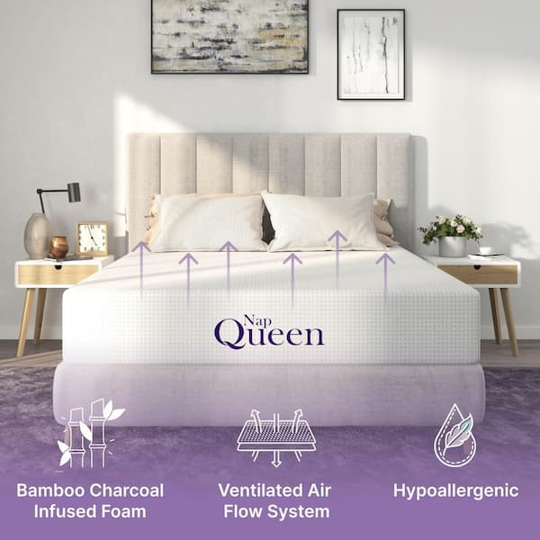 NapQueen Charlotte Queen Medium Bamboo Charcoal Memory Foam 8 in