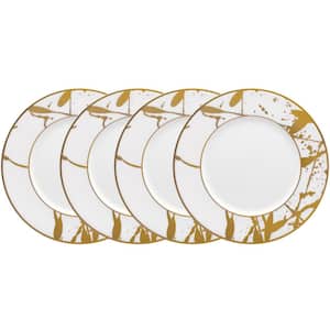 Raptures Gold 6.5 in. White Porcelain Appetizer Plates (Set of 4)