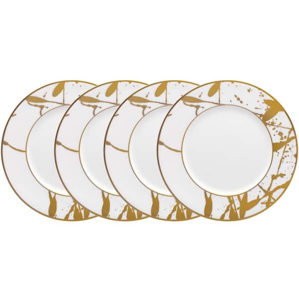 Noritake Raptures Gold 6.5 in. White Porcelain Appetizer Plates (Set of 4)