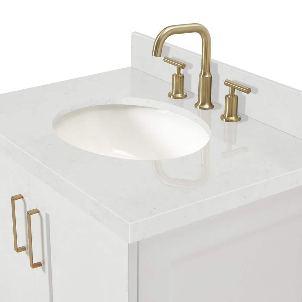 White Freestanding Single Vanity with Carrara Quartz Top