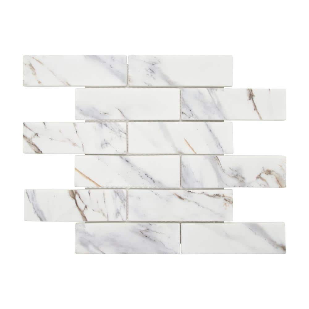 11.6" x 11.1" Calacatta Gold Recycled Glass Subway Tile
