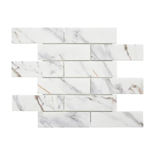 Subway Calacatta Gold 11.6 in. x 11.1 in. Recycled Glass Marble Looks Floor and Wall Mosaic Tile (4.5 sq. ft./Case)