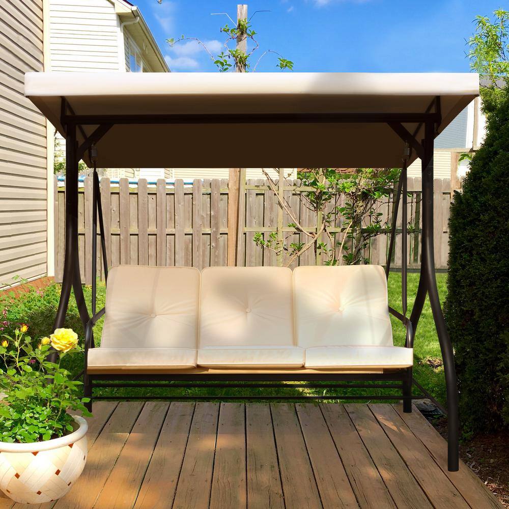 VEIKOUS 3 Person Patio Swing With Converting and Adjustable Canopy