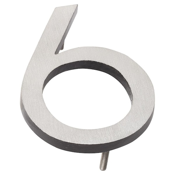 Montague Metal Products 12 in. Satin Nickel/Black 2-Tone Aluminum Floating or Flat Modern House Number 6