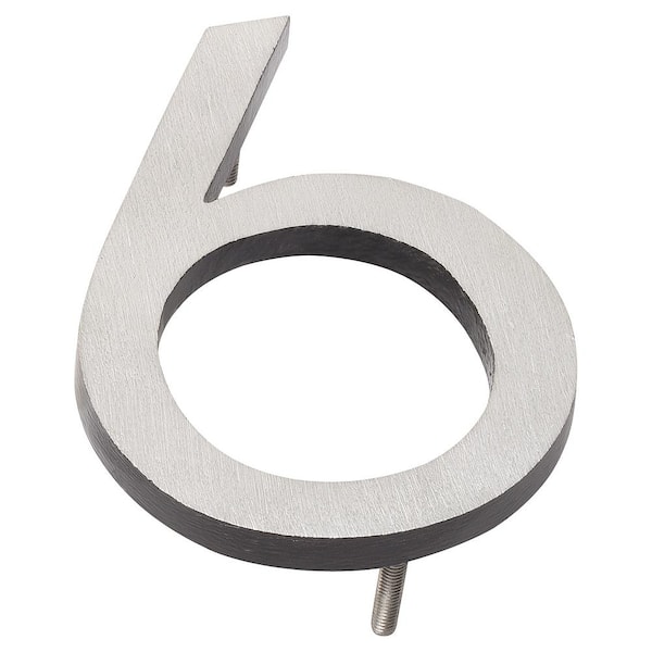 Montague Metal Products 16 in. Satin Nickel/Black 2-Tone Aluminum Floating or Flat Modern House Number 6
