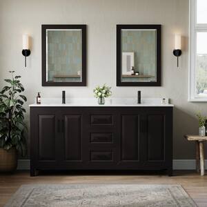 Daria 72 in. W x 22 in. D x 35.75 in. H Double Bath Vanity in Dark Espresso w/Carrara Cultured Marble Top 24 in. Mirrors