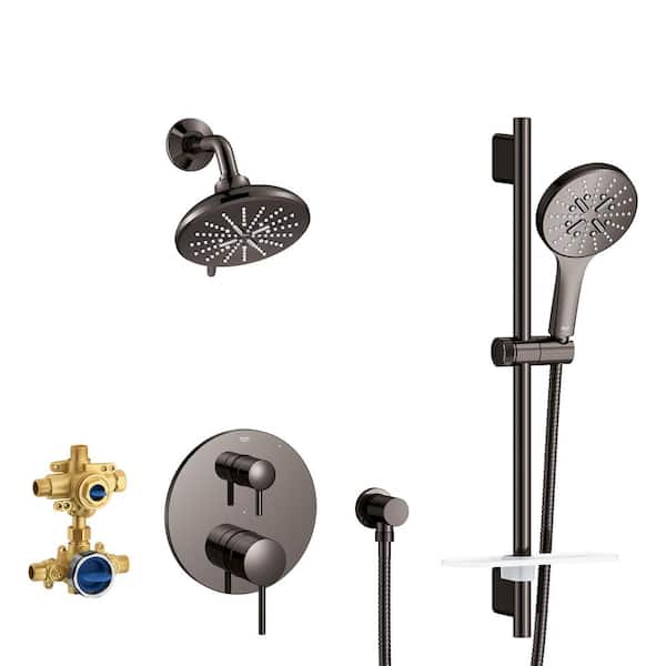 GROHE Timeless 3-Spray Dual Wall Mount Fixed and Handheld Shower Head 1.75 GPM in Hard Graphite (Valve Included)