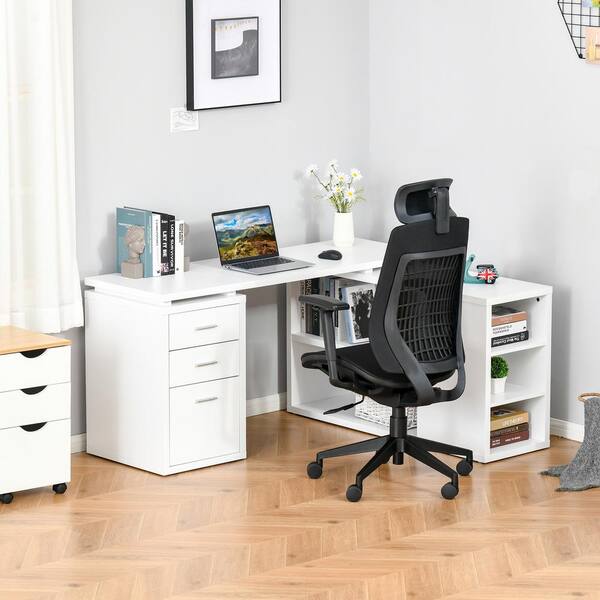 Office Corner Computer Writing Desk Workstation w/Storage Drawer & Shelves,White 