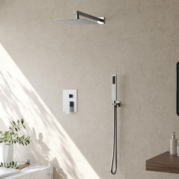 EVERSTEIN Single-Handle Rain 2-Spray Square Wall Mount 10 in. Dual Shower Head Fixed and Handheld Shower Head 2.5 and 1.8 GPM