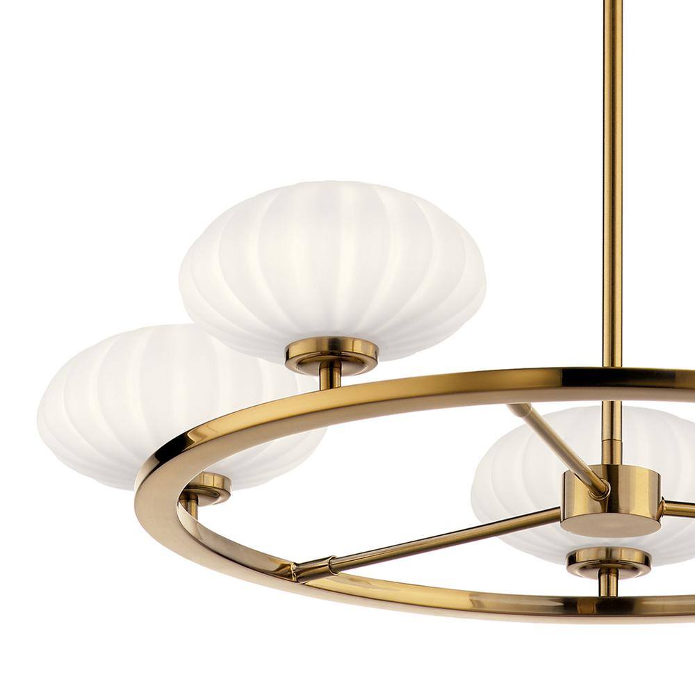 Fox Gold Mid-Century Modern 6-Light Chandelier with Satin Etched Glass