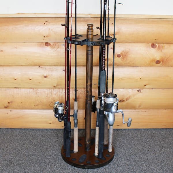 Rush Creek Creations Round 24 Fishing Rod Storage Rack with Dual Rod Clips,  Light Wood - Rush Creek Creations