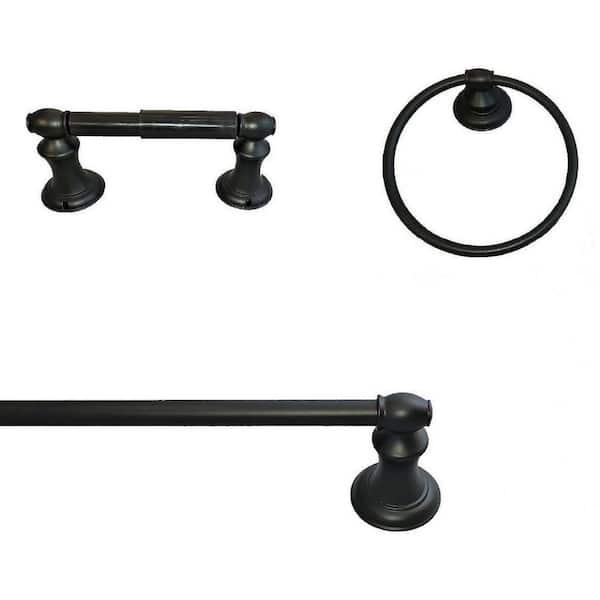 Highlander 3-Piece Bath Hardware Set with 18 in. Towel Bar, Toilet Paper Holder and Towel Ring in Matte Black