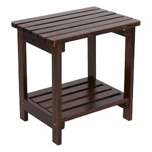 20 in. Tall Burnt Brown Rectangular Wood Outdoor Side Table
