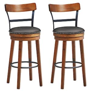 43 in. H BarStool 30.5 in. Low Back Swivel Pub Height Dining Chair with Rubber Wood Legs Brown (Set of 2)