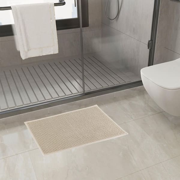 15.75 in. x 23.62 in. Chenille Bath Rug Mat, Non Slip, Soft and Highly Absorbent Microfiber Mats for Bathroom, Beige