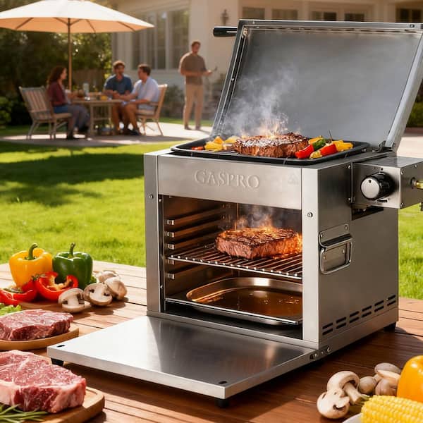 Outdoor Infrared Portable Propane Gas Table Top Grill in Stainless Steel with Grilling Tool Set