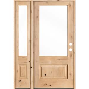 50 in. x 80 in. Farmhouse Knotty Alder Left-Hand/Inswing 3/4 Lite Clear Glass Unfinished Wood Prehung Front Door w/LSL