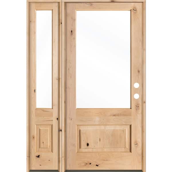 Krosswood Doors 50 in. x 80 in. Farmhouse Knotty Alder Left-Hand/Inswing 3/4 Lite Clear Glass Unfinished Wood Prehung Front Door w/LSL