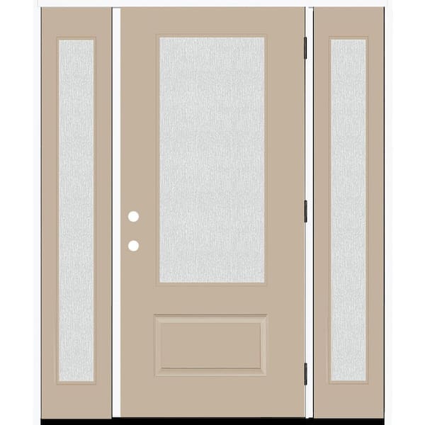 Steves & Sons Legacy 68 in. W. x 80 in. 3/4-Lite Rain Glass LHOS Primed Sandstone Finish Fiberglass Prehung Front Door Db. 14 in. SL