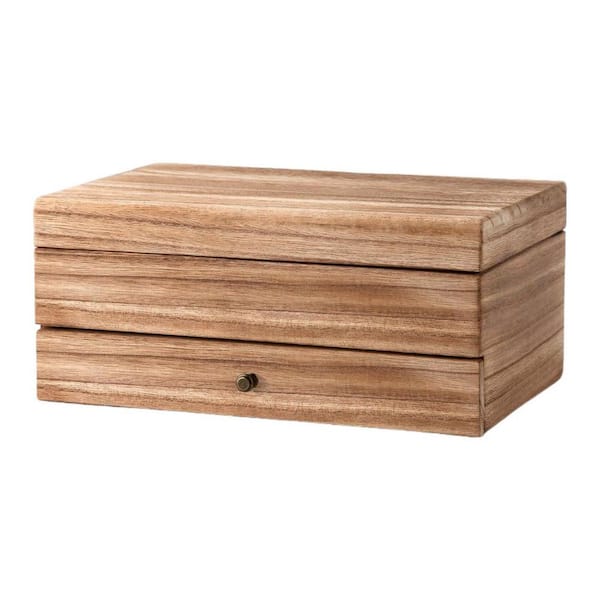 Carbonized Brown 2 Layer Rectangular Rustic Wooden Jewelry Box