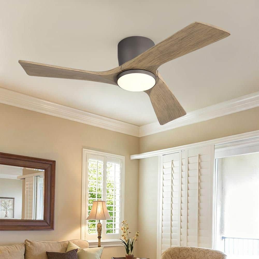 42 in. 3-Solid Wood Blades Indoor Standard Ceiling Fan Flush Mount with Remote and Integrated LED, Grey price history on PriceWatchPro