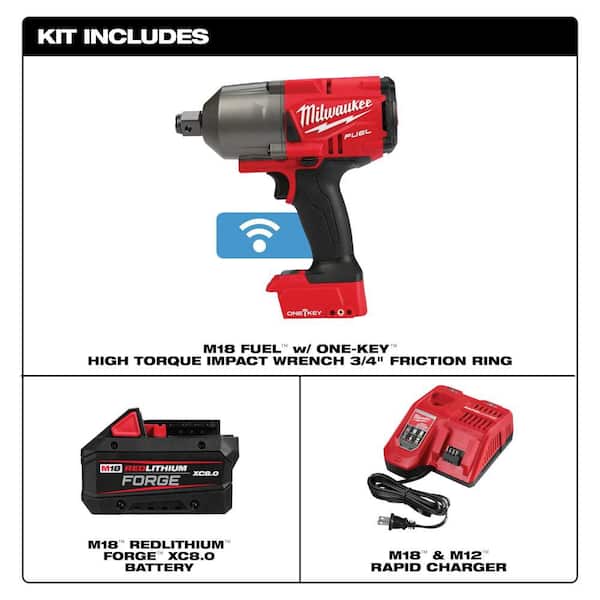 M18 FUEL ONE-KEY 18V Lith-Ion Brushless Cordless 3/4 in. Impact Wrench w/ Friction Ring w/ FORGE 8.0Ah Battery & Charger