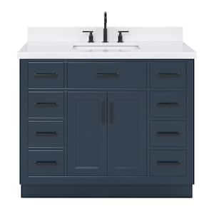 Hepburn 42 in. W x 22 in. D x 36 in. H Single Sink Freestanding Bath Vanity in Midnight Blue with Carrara Qt. Top