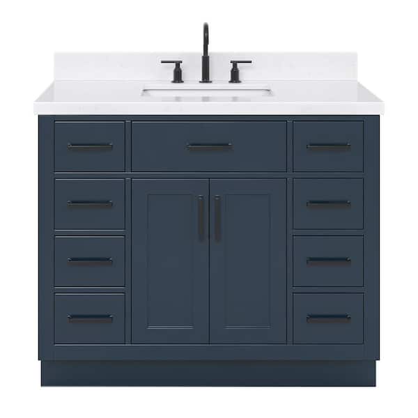 Hepburn 42 in. W x 22 in. D x 36 in. H Single Sink Freestanding Bath Vanity in Midnight Blue with Carrara Qt. Top
