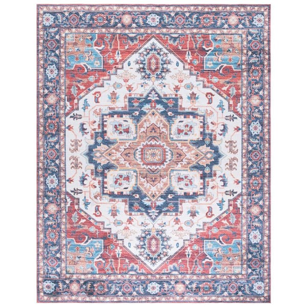 Martha Stewart Washable Rust/Blue 2 ft. x 2 ft. Machine Washable Floral Medallion Area Rug
